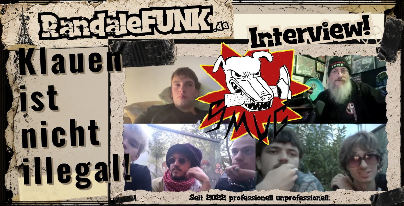 RandaleFUNK-Interview mit SMUG: Burg und die Band, SMUG-Logo und der Song-Spruch Klauen ist nicht illegal!