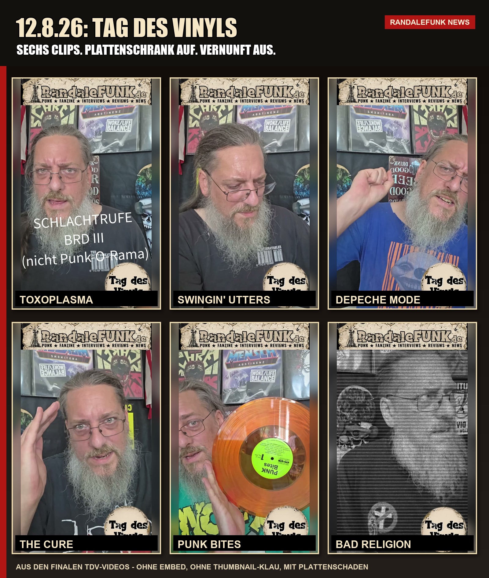 Kollage zu den RandaleFUNK-Videos am Tag des Vinyls mit fuenf Shorts und einem People Are People Video