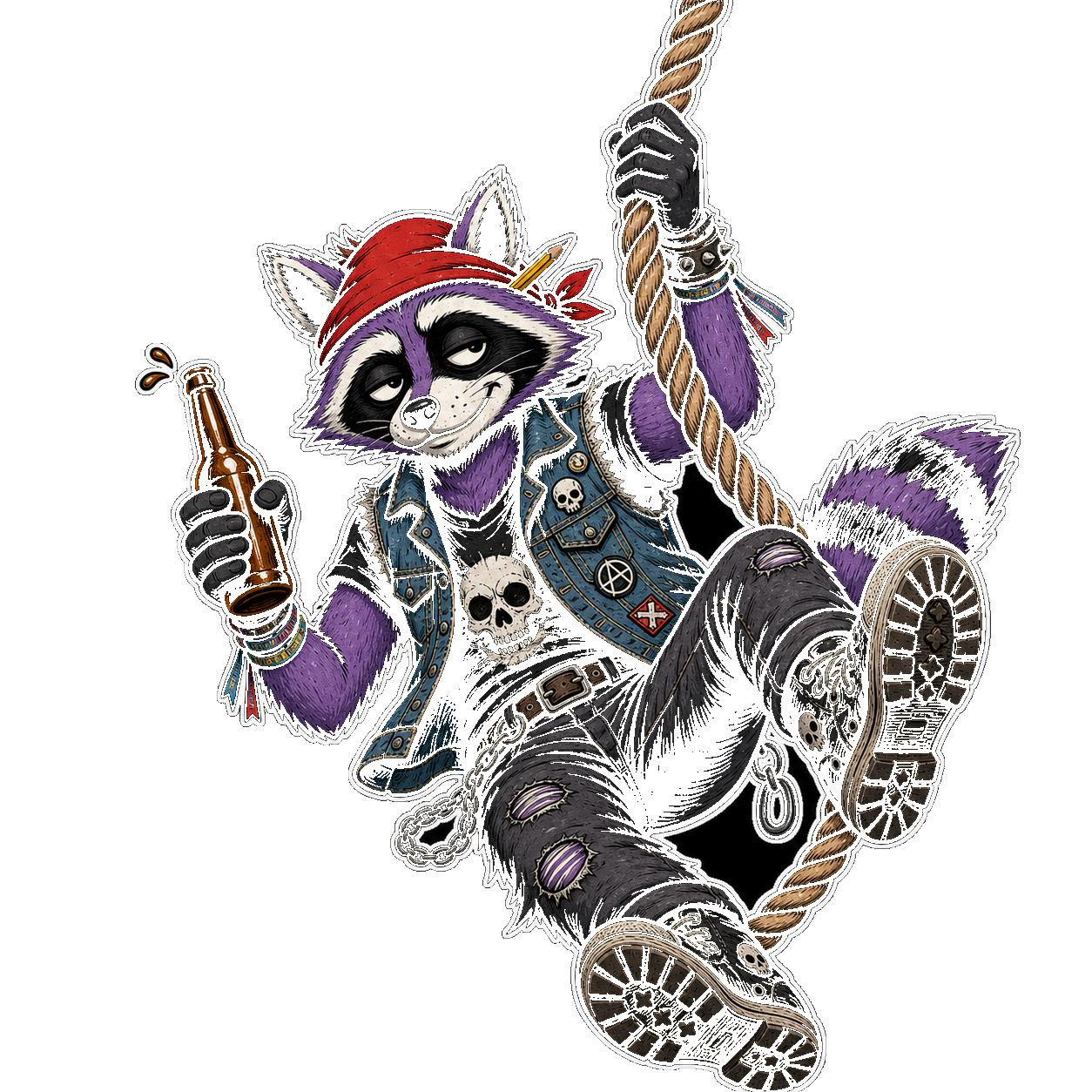 Randalf als Punk-Pirat schwingt mit Bierflasche am Enterseil
