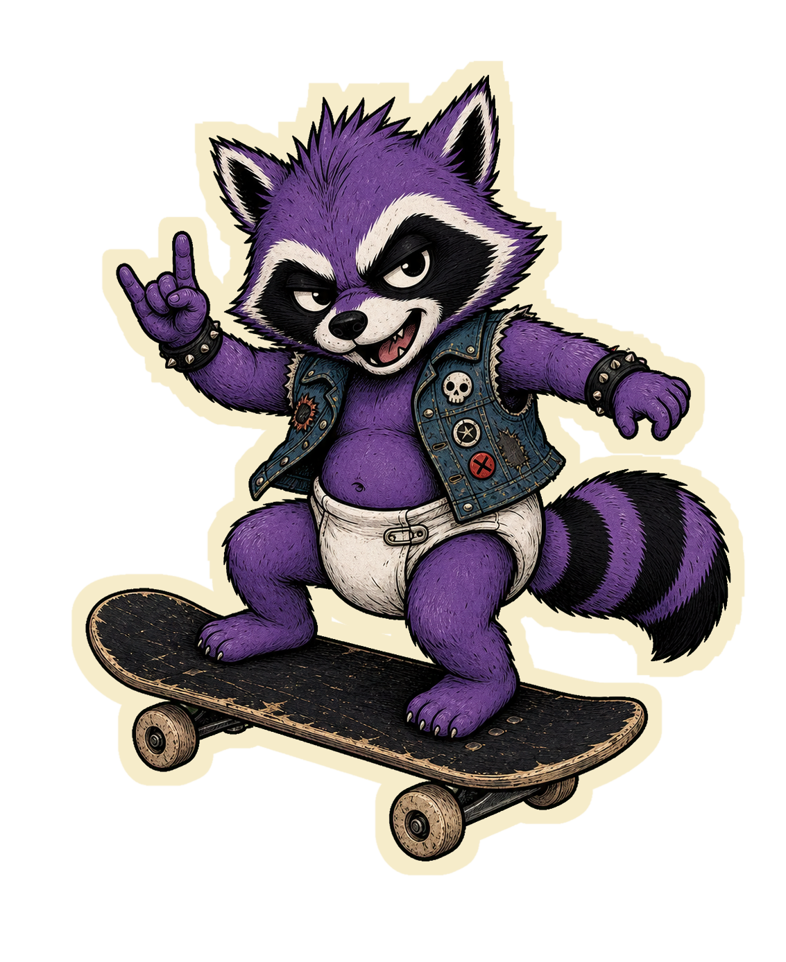 Baby-Randalf mit Windel auf einem Skateboard